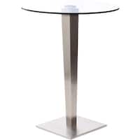32-inch Round Glass Brushed Stainless Steel Pub Table