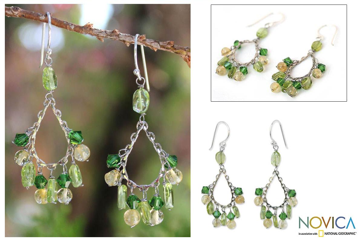 Sterling Silver 'Green Dew' Peridot and Citrine Earrings (Thailand)
