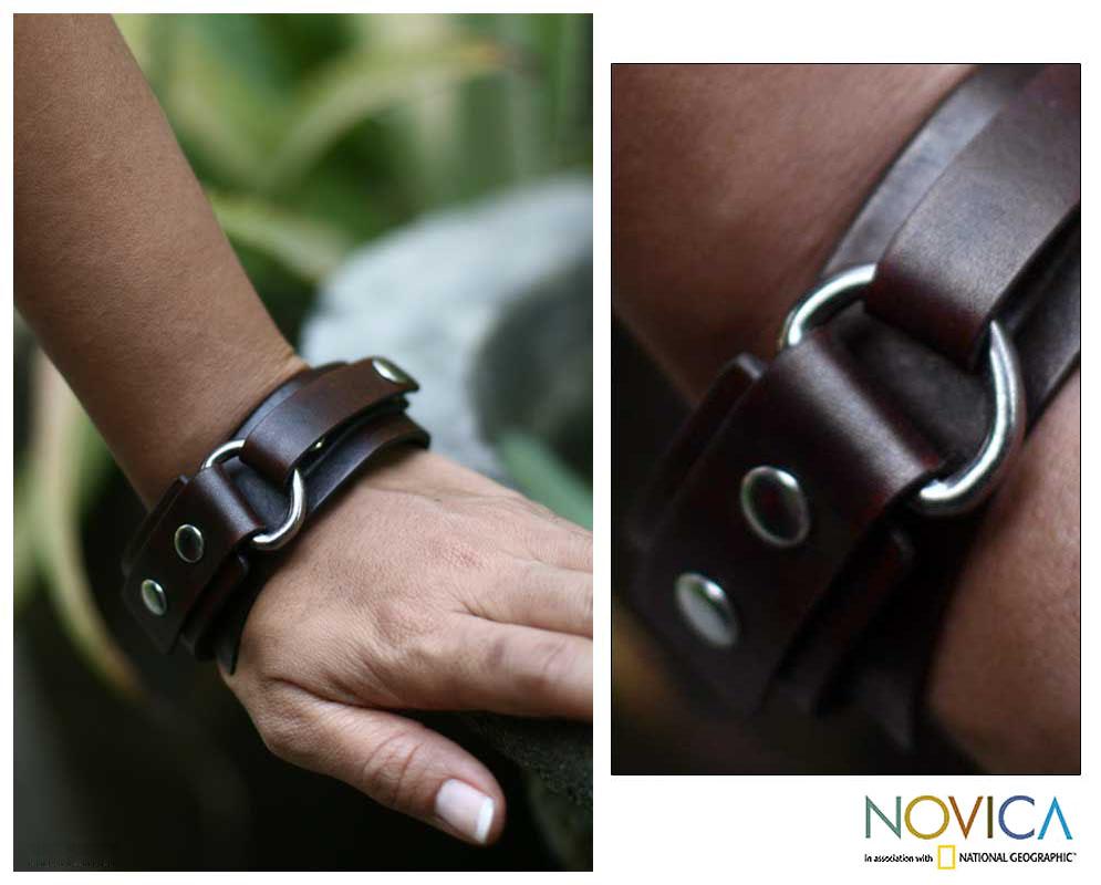 Men's Handmade Leather 'Bold Brown' Bracelet (Indonesia)