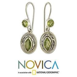 Sterling Silver 'Springtime Muse' Peridot Dangle Earrings (India) Novica Earrings