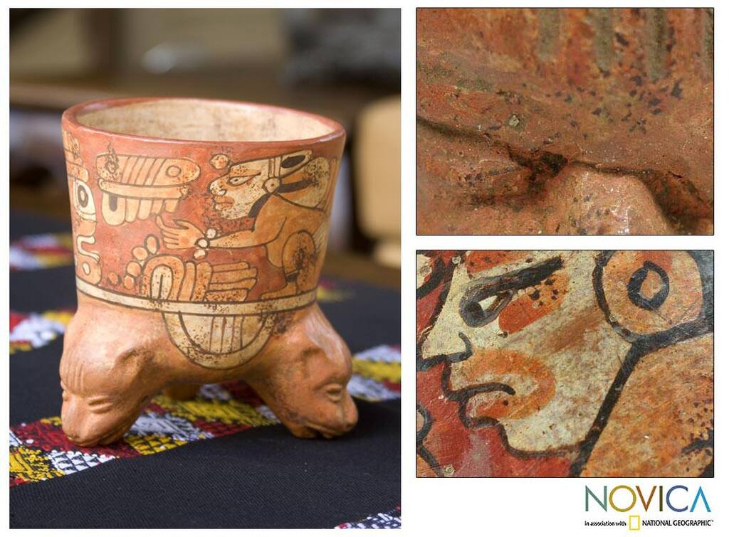 Handmade Ceramic 'Maya Divinity' Vessel (El Salvador)