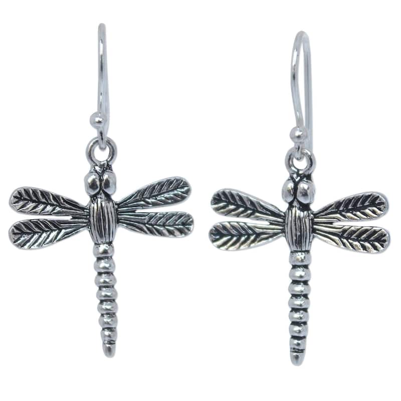 Handmade Mekong Dragonflies Sterling Silver Dangle Earrings (Thailand) - White