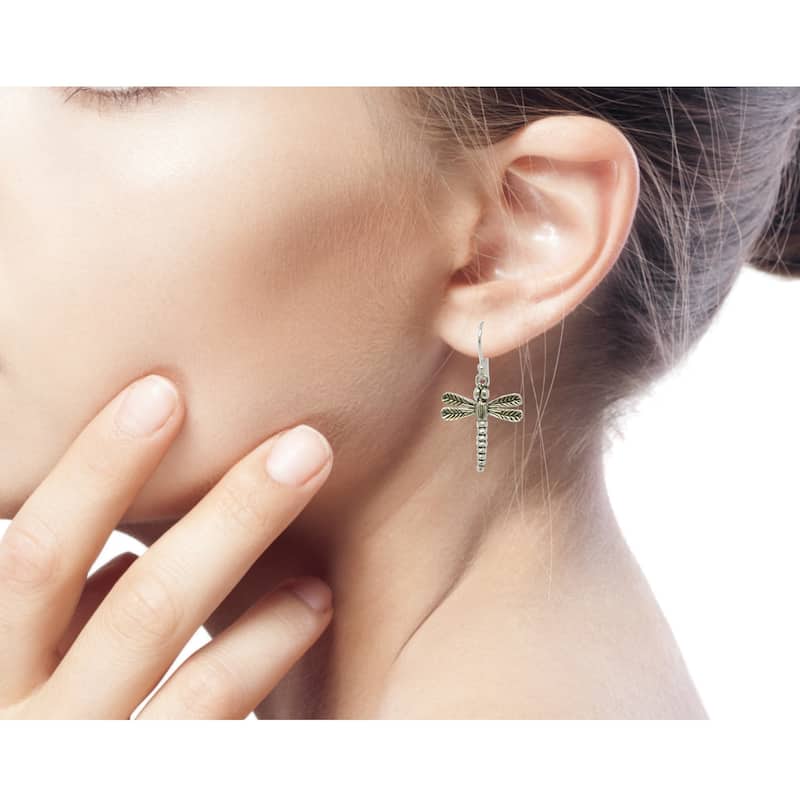Handmade Mekong Dragonflies Sterling Silver Dangle Earrings (Thailand)