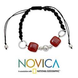 Sterling Silver 'All Are One' Onyx Bracelet (India) Novica Bracelets