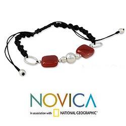 Sterling Silver 'All Are One' Onyx Bracelet (India) Novica Bracelets