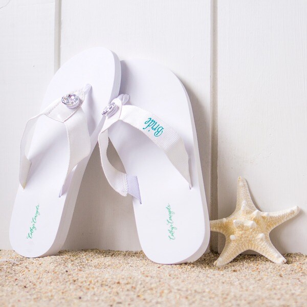 white wedding flip flops