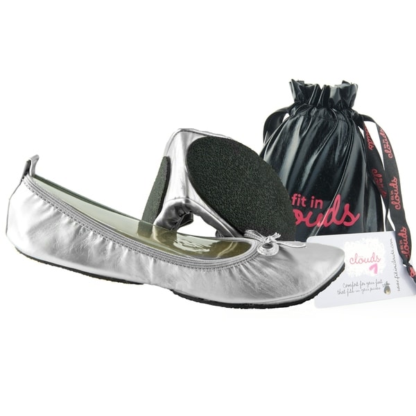 Fit In Clouds Women's Silver Patent Foldable Flats