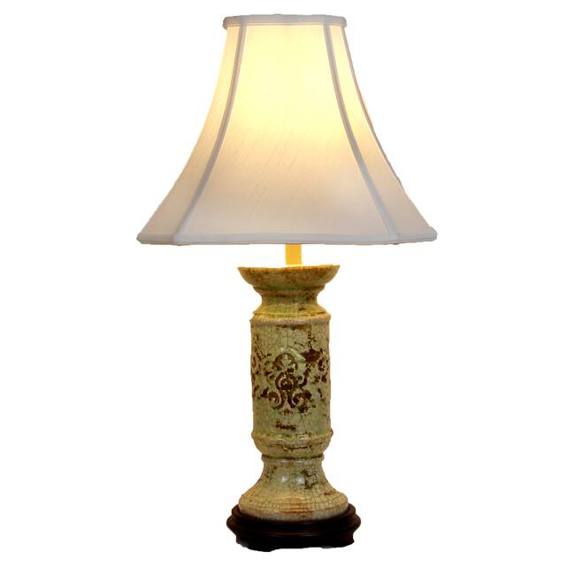 Distressed Beige with Green Wash Transitional Table Lamp