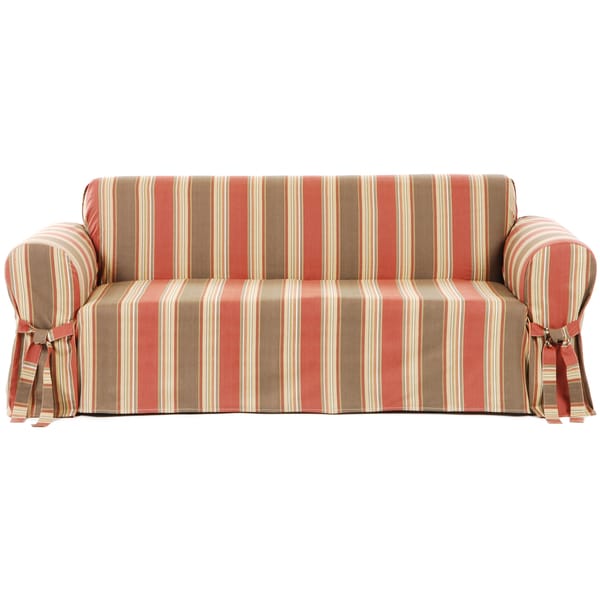 Shop Classic Slipcovers Classic Stripe Cotton Loveseat Slipcover - Free ...