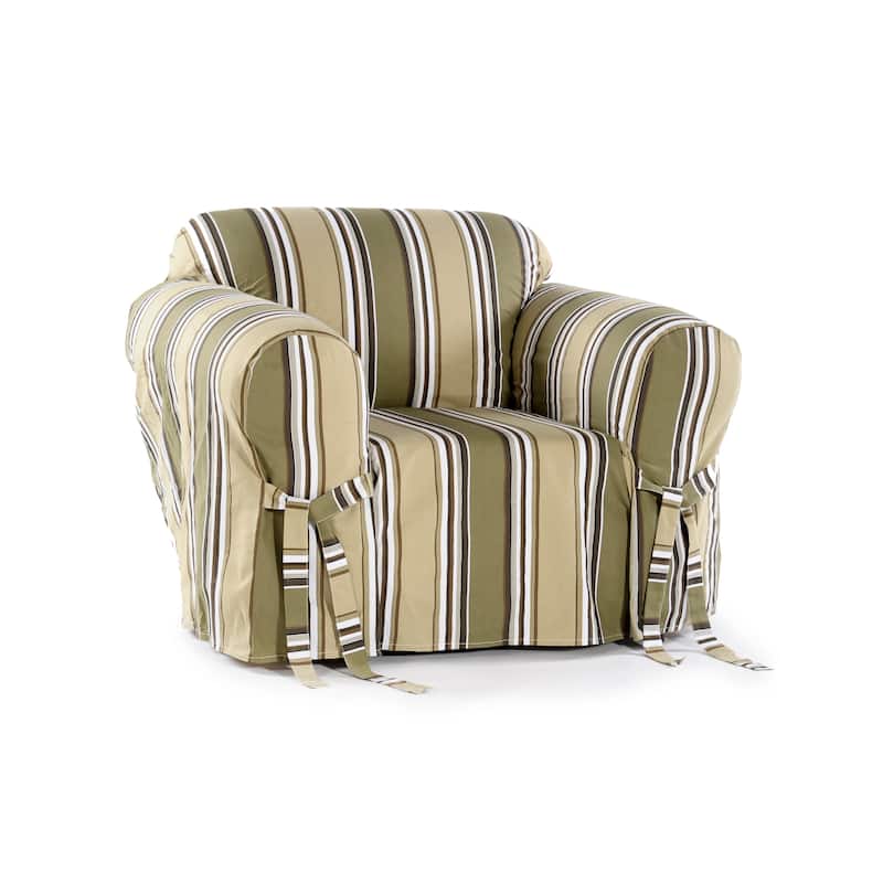 Classic Slipcovers Classic Stripe Chair Slipcover - N/A - Sage
