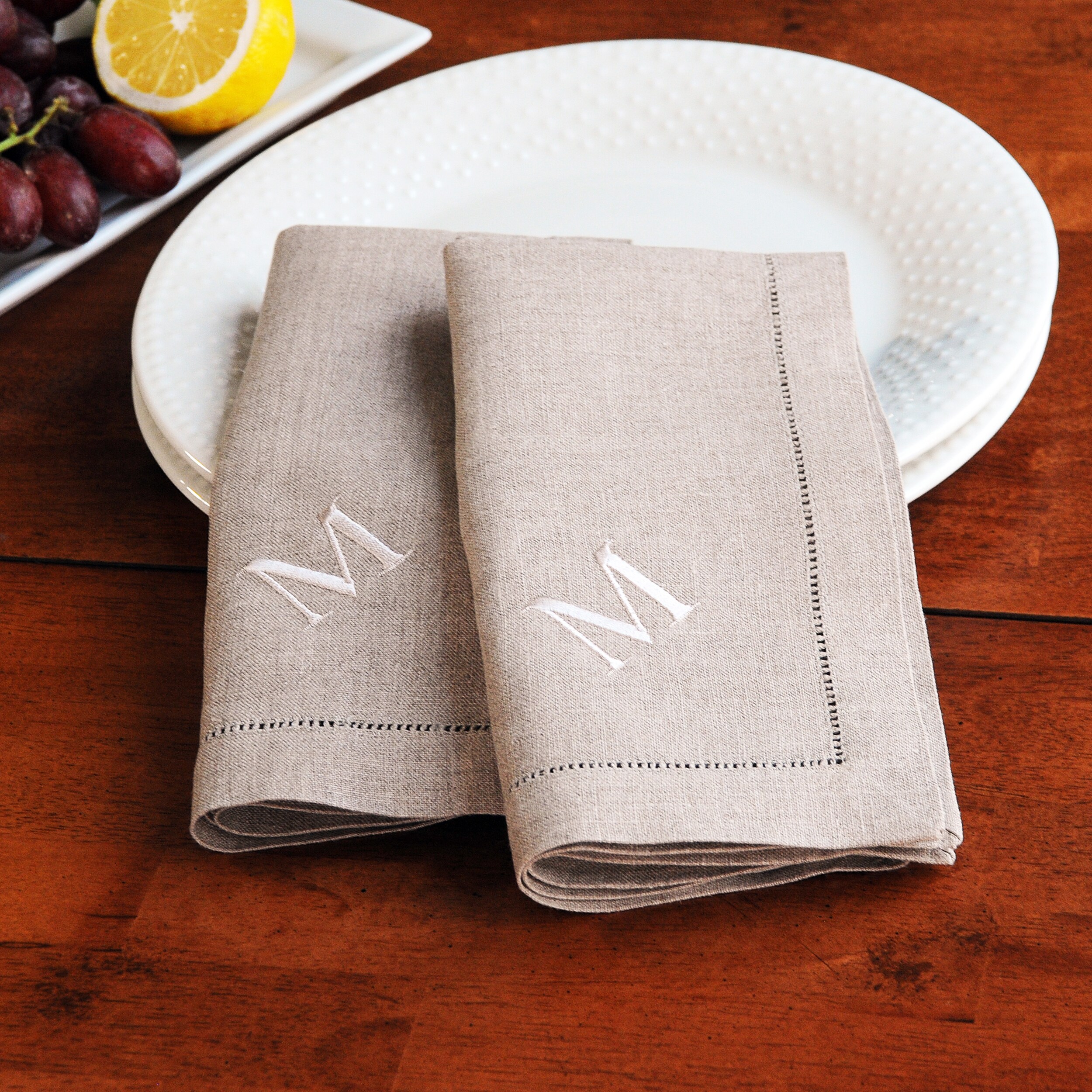 Shop Monogrammed Natural Linen Hemstitch Napkins Set Of Free