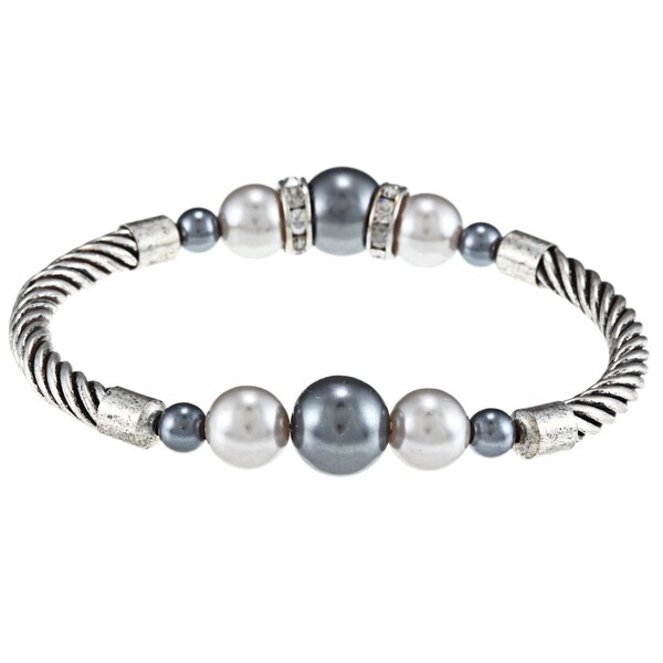 Shop Roman Silvertone Crystal and Faux Pearl Twist Cable Stretch