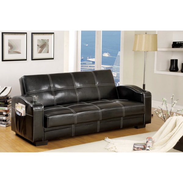 Furniture of America Max Multi-functional Futon Sleeper Sofa with ... - Furniture of America Max Multi-functional Futon Sleeper Sofa with Storage  and Cup Holder