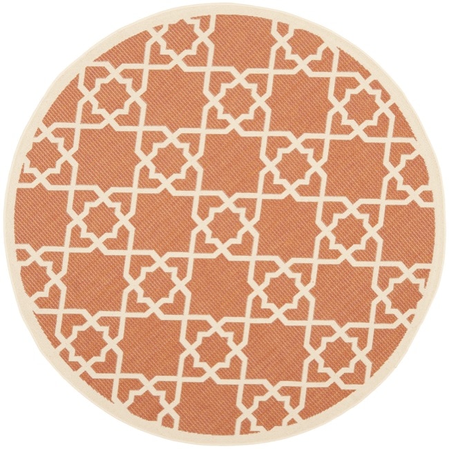 Safavieh Courtyard Geometric Trellis Terracotta/ Beige Indoor/ Outdoor Rug - 6'7" x 6'7" round