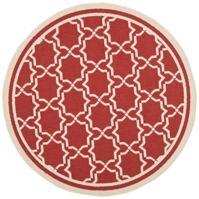 Poolside Red/ Bone Indoor Outdoor Rug (53 Round)