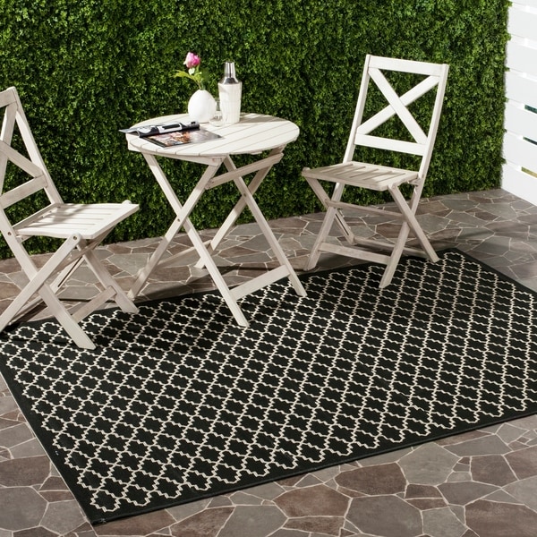 Safavieh Poolside Black/Beige Indoor/Outdoor Polypropylene Rug - 8' x 11'2'