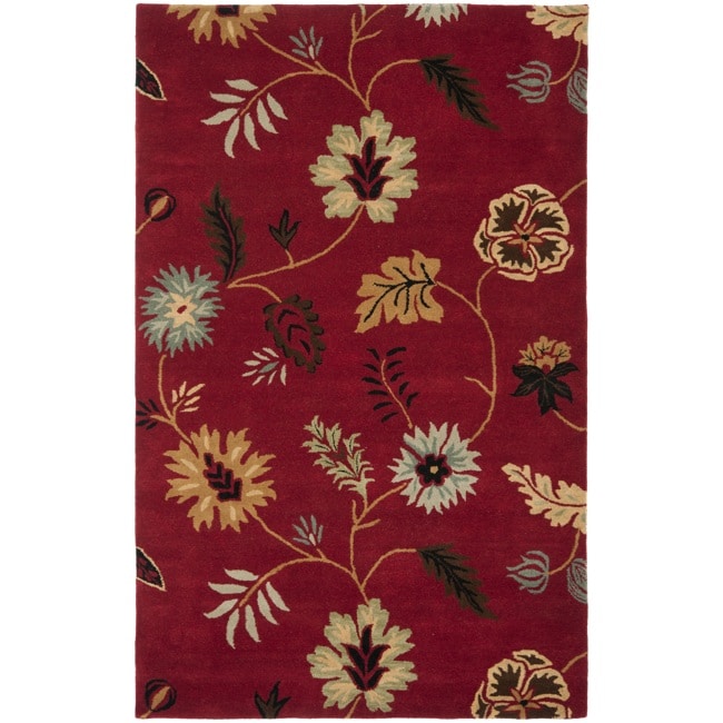 Handmade Botanical Gardens Floral Red Wool Rug (8 X 10)