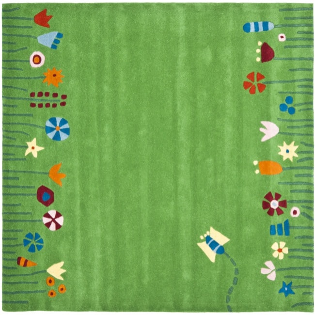 Handmade Childrens Summer Grass Green N. Z. Wool Rug (6 Square)