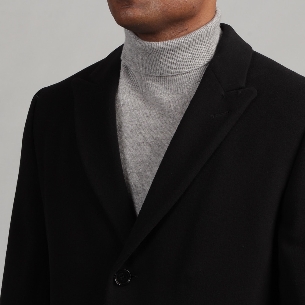 Mens Single Breasted Wool Cashmere Three-Quater Length Topcoat