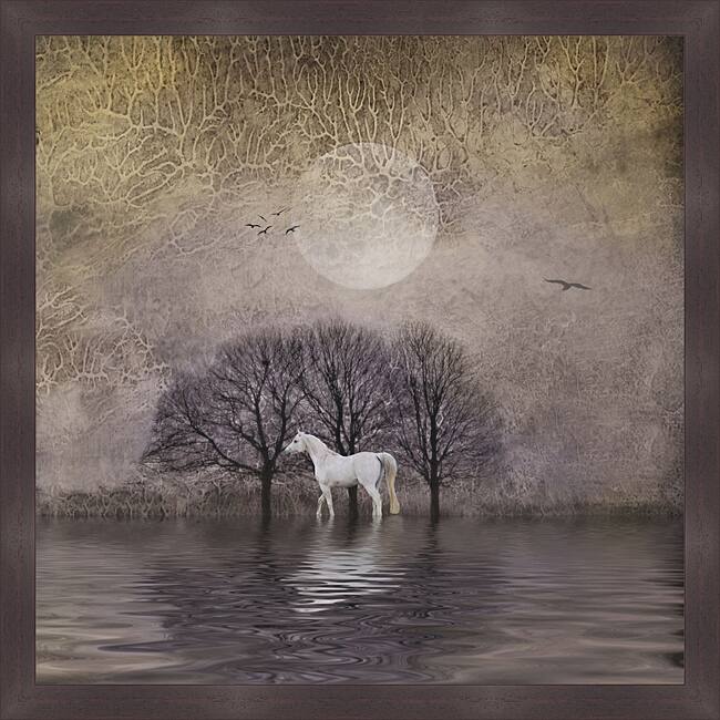 Dawne Polis 'White Horse in Pond' Framed Print - Multi