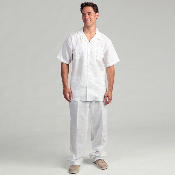 Steve Harvey Men's White Shirt and Pant Linen Set Steve Harvey Casual Shirts