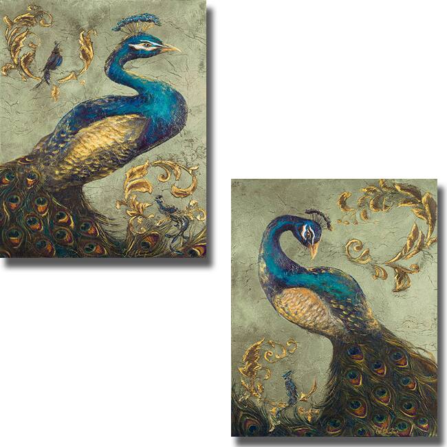 Tiffany Hakimpour 'Peacock on Sage I and II' 2-piece Canvas Art Set (20 in x 16 in Each Canvas in Set)