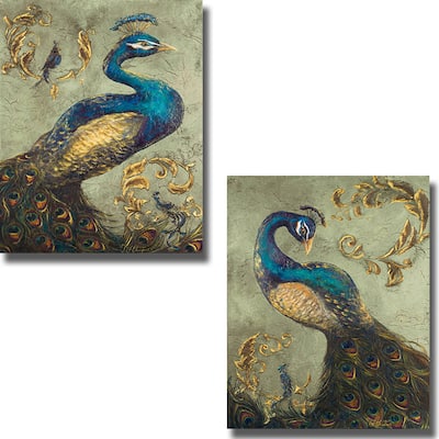 Tiffany Hakimpour 'Peacock on Sage I and II' 2-piece Canvas Art Set (20 in x 16 in Each Canvas in Set)