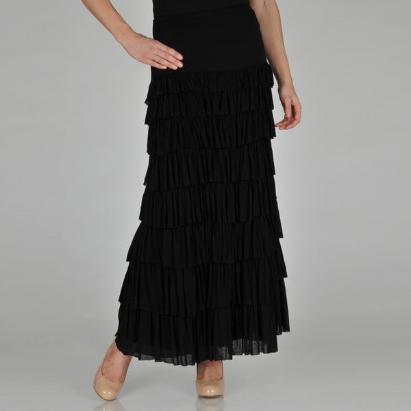 Chelsea & Theodore Women's Black Ruffle Maxi Skirt - 14167770 ...