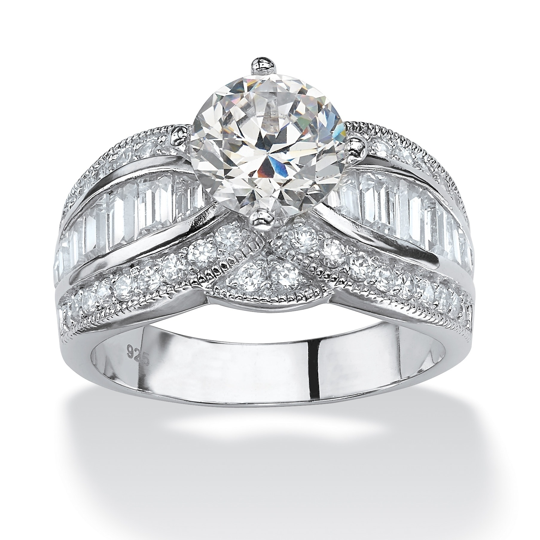 Shop Platinum Over Sterling Silver Cubic Zirconia Engagement Ring White On Sale Free