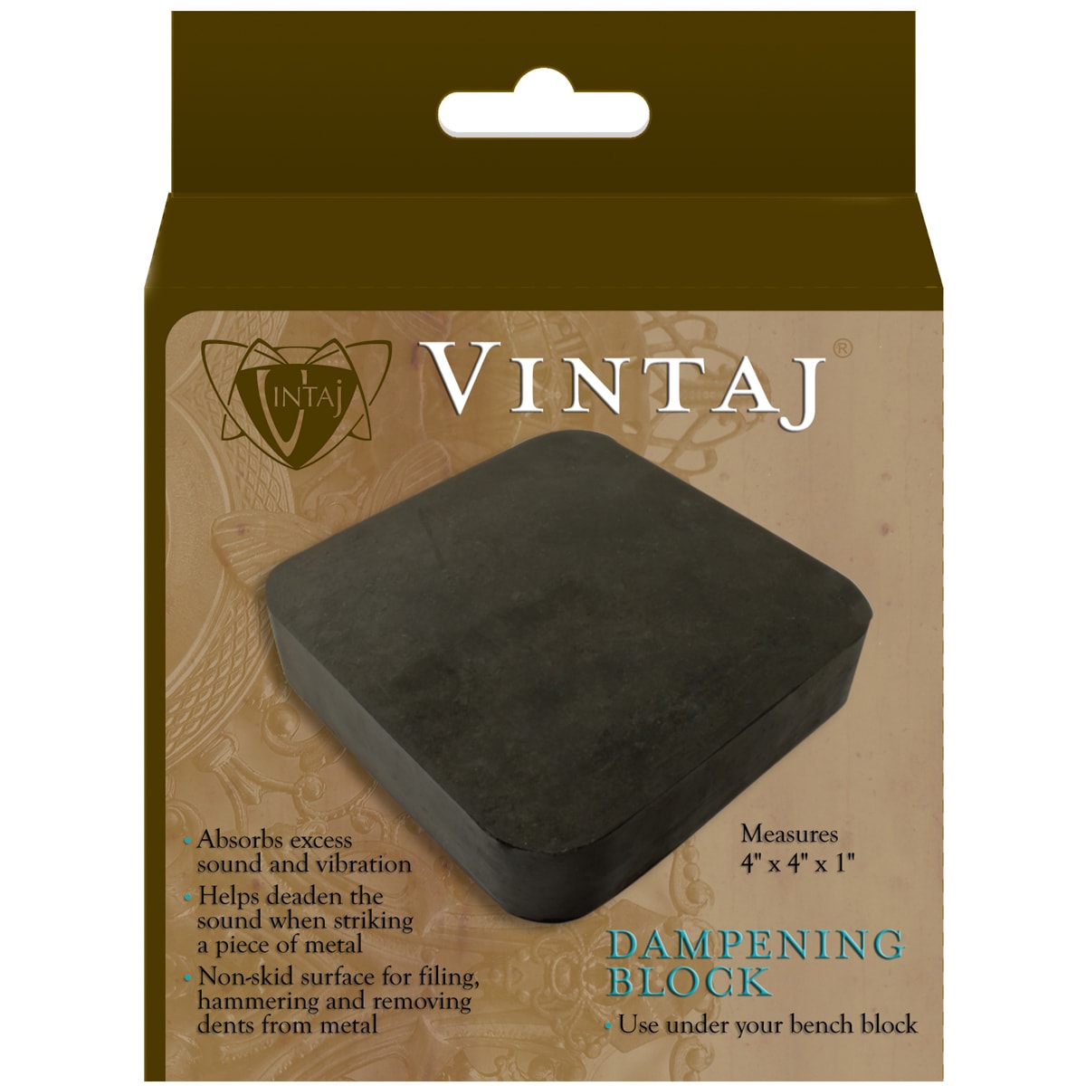 Vintaj Black Nonskid Rubber Dampening Block For Metal crafting (BlackDimensions 4 inches high x 4 inches wide x 1 inch deepMaterials RubberModel number VRDB1249Imported. )