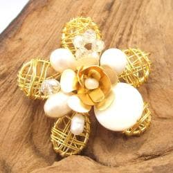 Brass Wire Works Blooming Rose White Mother of Pearl Pin/Brooch (Thailand) Brooches & Pins