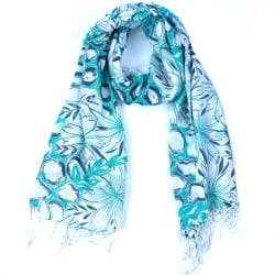 Handmade Peacock Blue Flowering Scarf (India) Scarves & Wraps