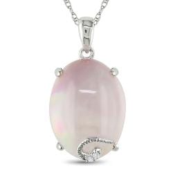 Miadora 10k White Gold 9 1/2ct TGW Pink Quartz and Diamond Accent Pendant Miadora Gemstone Necklaces