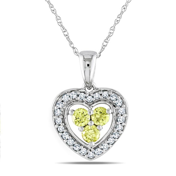 Miadora 10k White Gold 1/3ct TDW Yellow and White Diamond Pendant (H I, I1 I2) Miadora Diamond Necklaces