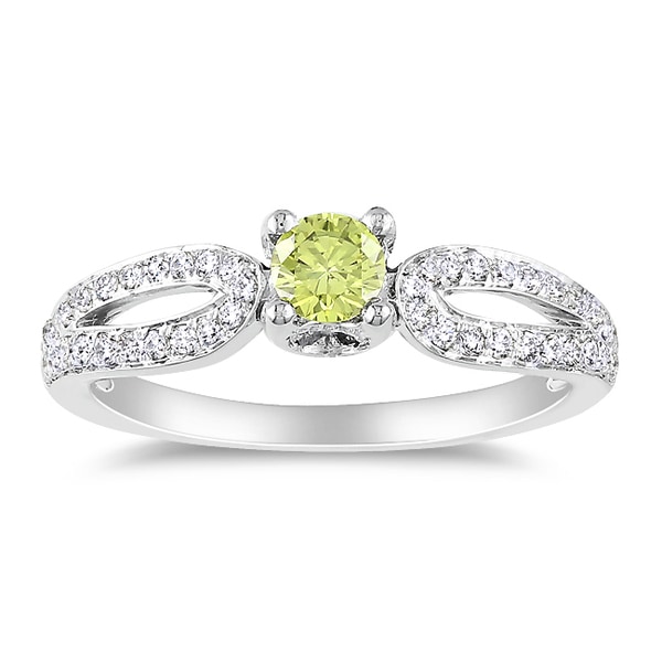 Miadora 14k White Gold 1/2ct TDW Yellow and White Round cut Diamond Ring (H I, I1 I2) Miadora Diamond Rings