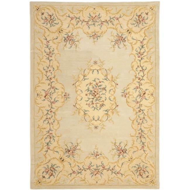 Handmade Light Green/ Beige Hand spun Wool Rug (5 X 8)