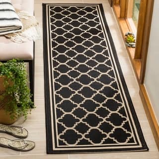 Polypropylene Outdoor Runner Rugs For Less Safavieh Long Poolside Black Beige Indoor Outdoor Rug 2 4 X 9