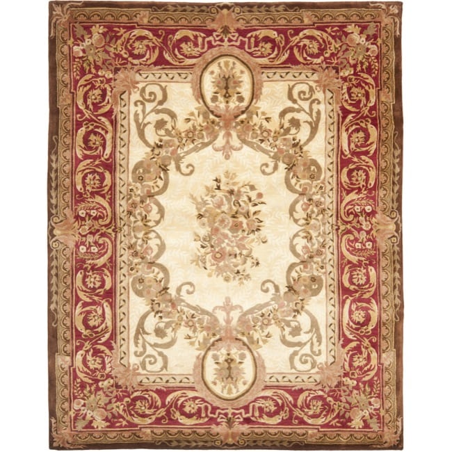 Safavieh Handmade Aubusson Maisse Light Gold/ Red Wool Rug - 8'3 x 11'
