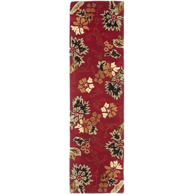 Handmade Botanical Gardens Red Wool Rug (23 X 8)