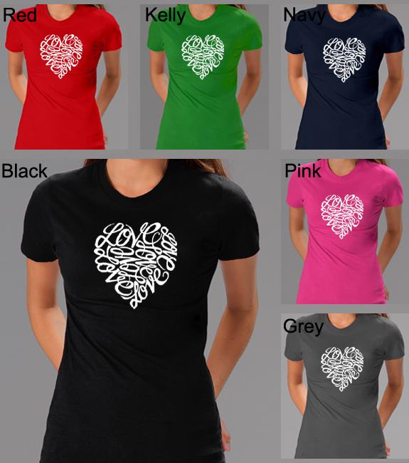 Los Angeles Pop Art Womens Cursive Heart T shirt  