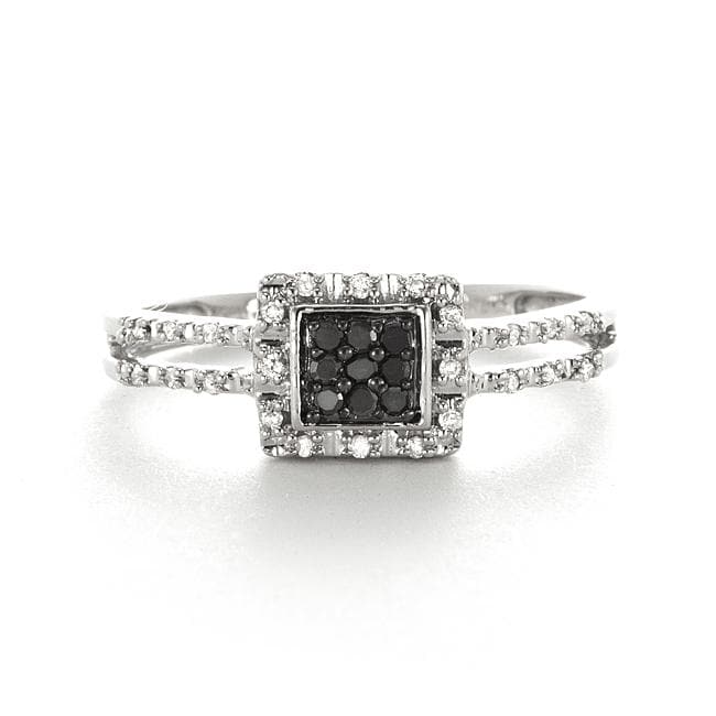   TDW Black and White Diamond Square Ring (I J, I2 I3)  