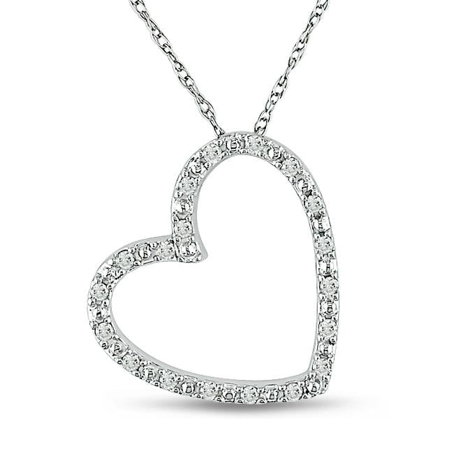 10k White Gold 1/10ct TDW Diamond Heart Necklace (G H, I2 I3)