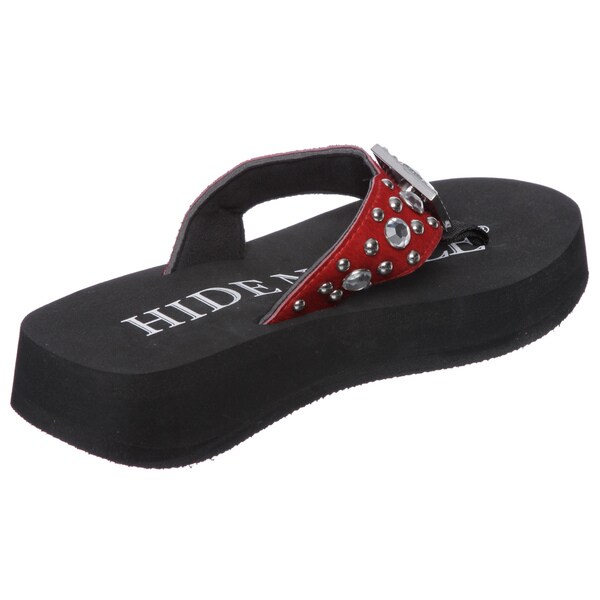 red rhinestone flip flops