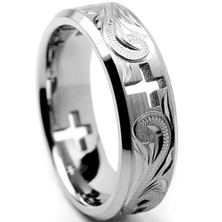 Box Titanium Celtic Cross Cut Out with Diamond 7mm Brushed Band