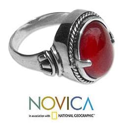 Sterling Silver 'Dragon Eye' Carnelian Solitaire Ring (Indonesia) Novica Rings