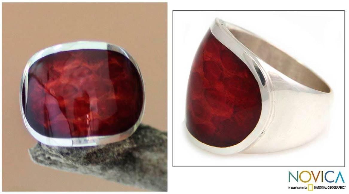 Sterling Silver 'Morocco Red' Natural Resin Ring (Indonesia)