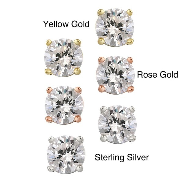 Icz Stonez Polished Sterling Silver Round cut White CZ Stud Earrings ICZ Stonez Cubic Zirconia Earrings