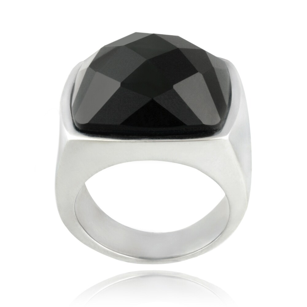 Shop Glitzy Rocks Stainless Steel Bold Faceted Square Onyx Ring - Free ...