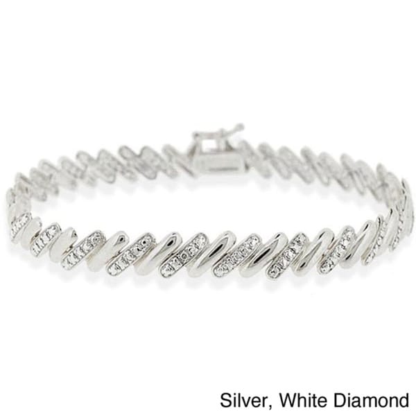 925 Sterling Silver White Ice .06ct Diamond Bangle Bracelet; 7 inch