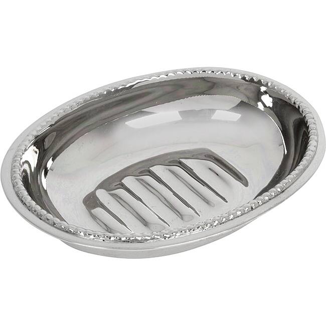Nickel-plated Brass Deep Oval Ridged-bottom Soap Dish with Beaded Edge